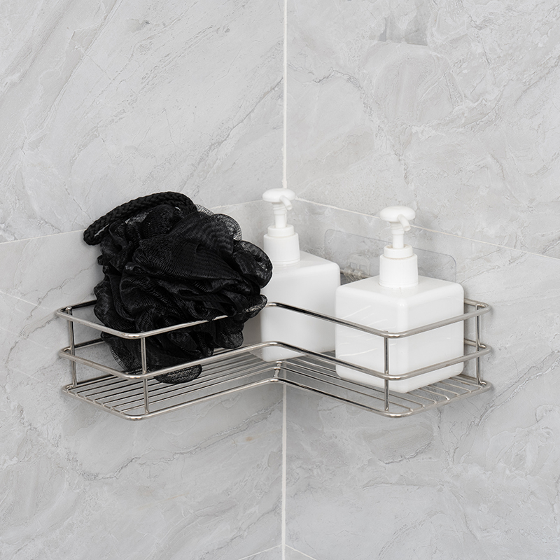 SUS304 Stainless Steel Corner Shower Caddy dengan Perekat