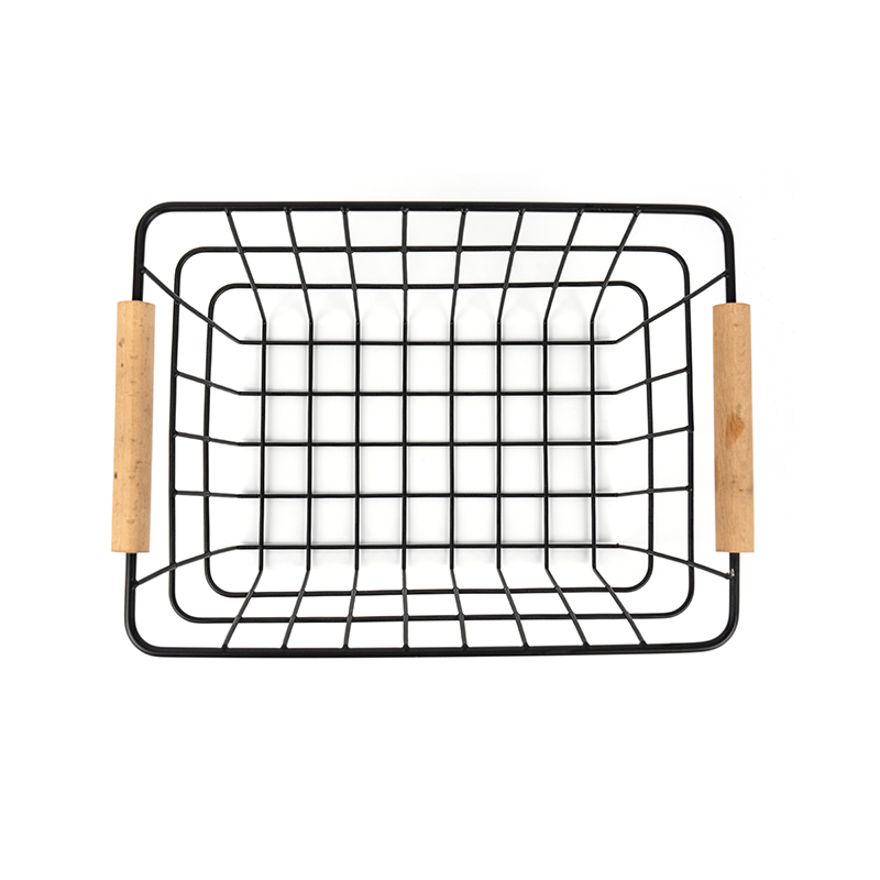 Keranjang Penyimpanan Kawat dengan Gagang Kayu untuk Dapur & Pantry