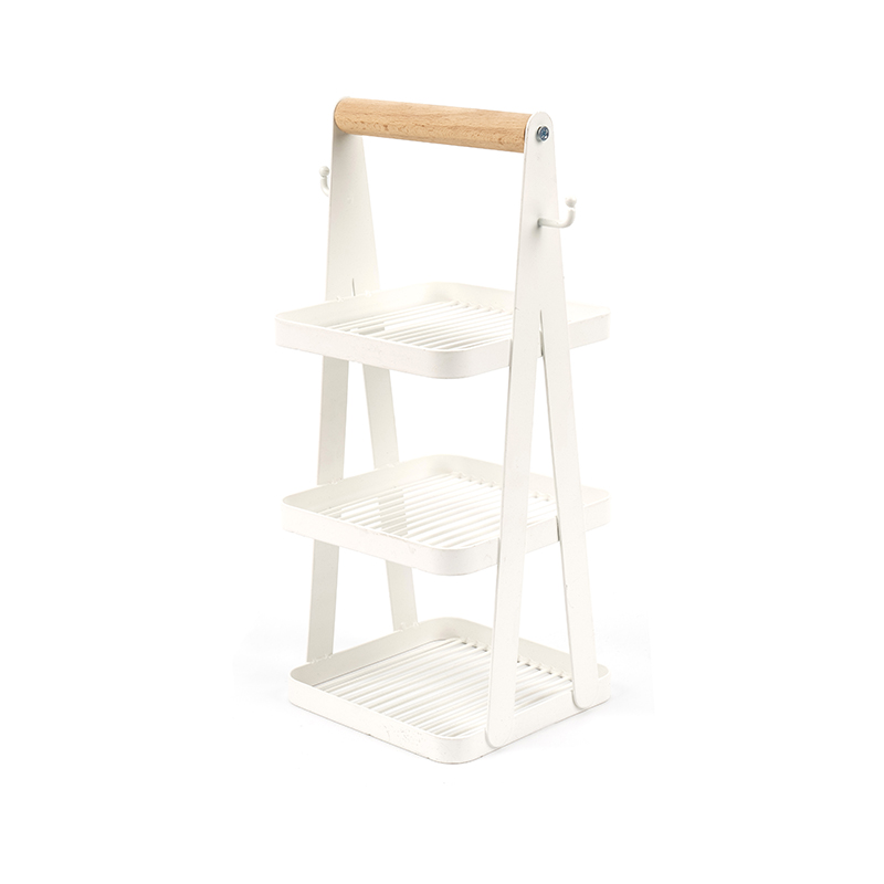 keranjang penyimpanan portabel 3 lapis gagang kayu