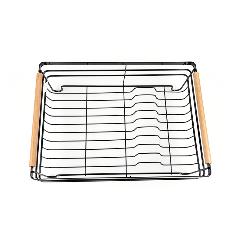 Rak Pengeringan Piring Logam dengan Gagang Kayu