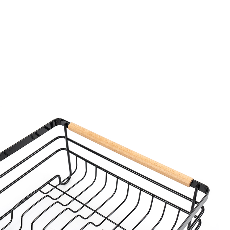 Rak Pengeringan Piring Logam dengan Gagang Kayu