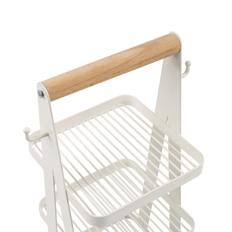 keranjang penyimpanan portabel 3 lapis gagang kayu