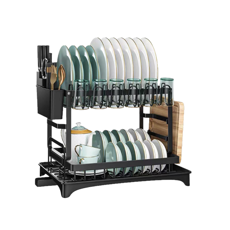 Rak Pengering Piring Stainless Steel 2 Tingkat dengan Drainboard